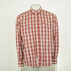 Simms Fishing Gear Pearl Snap Shirt Mens Medium Red Plaid Vented Yoke Outdoor
